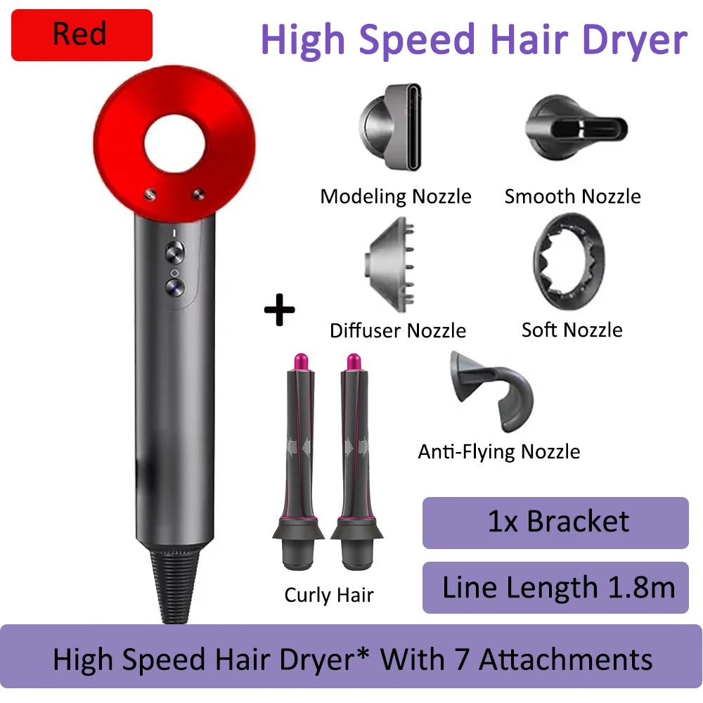 7 in 1 Professional Hair Dryer with Hot and Cold Air Functionality Negative lon Blow Quick Dry Leafless Salon Home Hairdryer ﻿