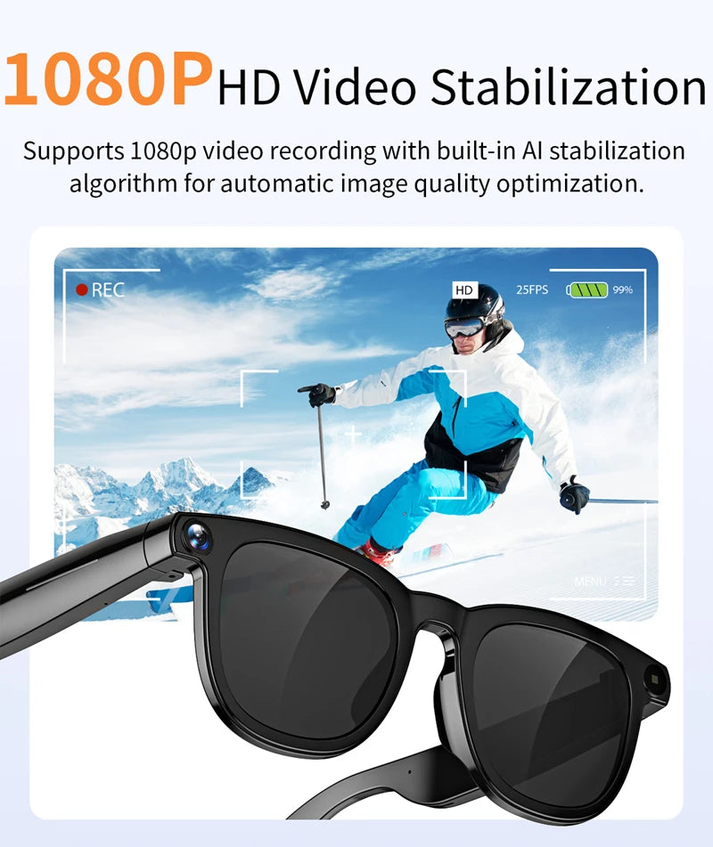 800W Pixel Intelligent Glasses AI HD Shooting Video Recording Voice Call Translation Glasses Two Replaceable Eyeglass Lenses