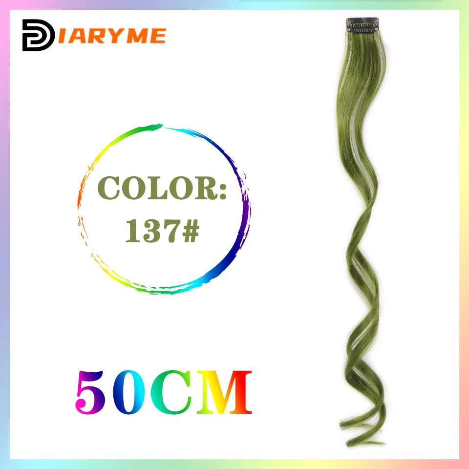 Colorful Hair Extensions Curly One Clip in Synthetic Long Hairpiece For Girls Women Kid Multi-colors Party Highlights Wig Piece