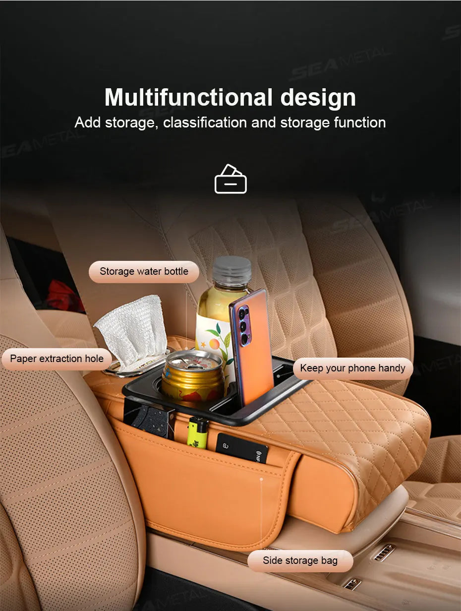SEAMETAL 7cm Thicken Car Armrest Cushion All in 1 Center Console Arm Rest Cushion with Tissue Holder Elbow Support Car Organizer