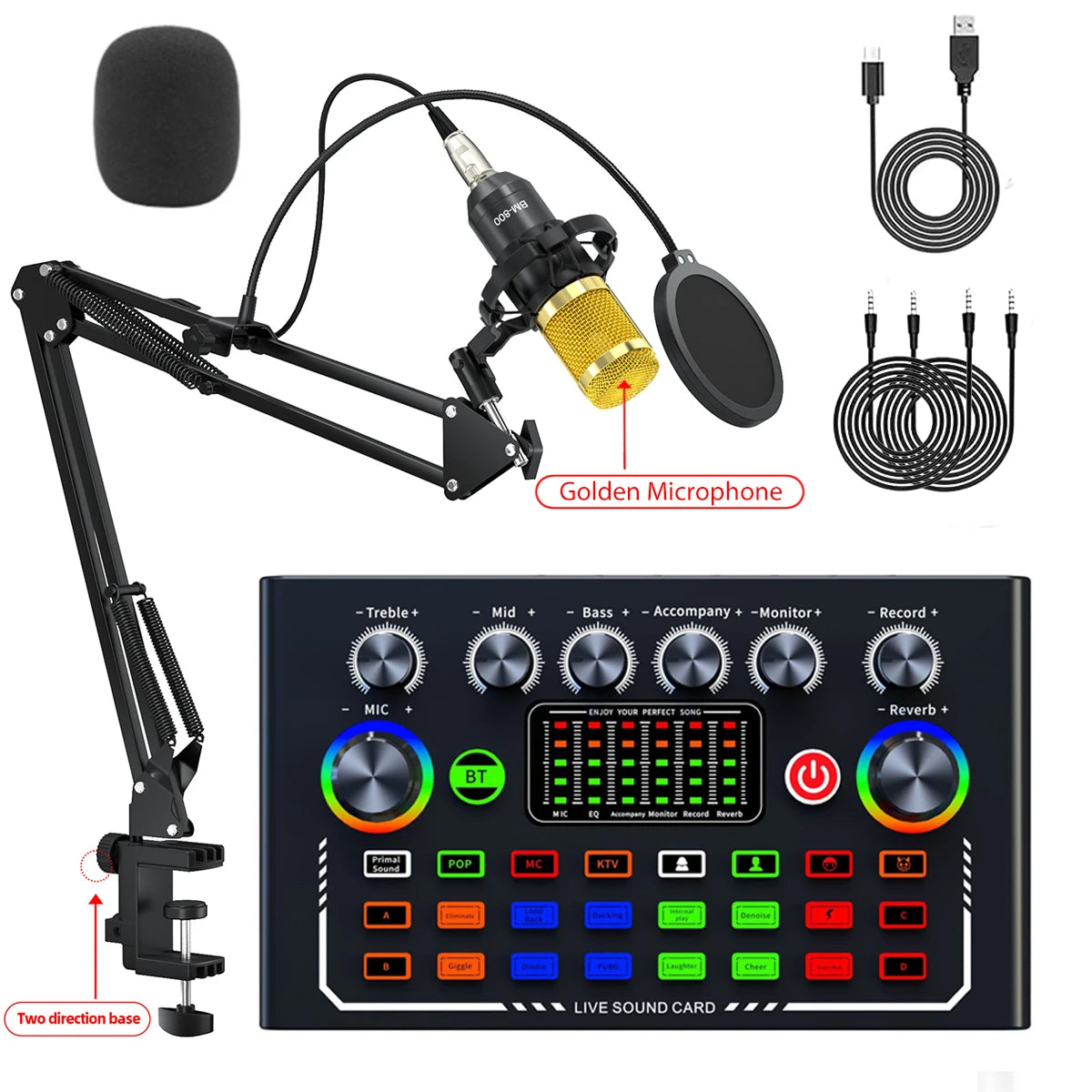 F009 Live Sound Card Podcast Equipment With BM-800 Microphone Live Broadcast Set For Audio Recording Youtube Live Streaming