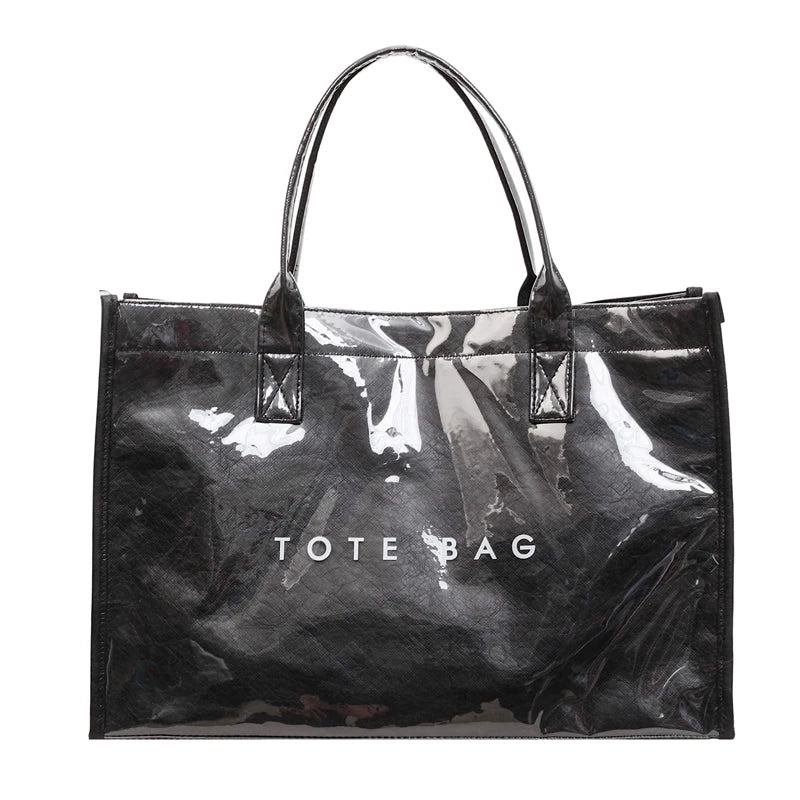 Women's Glossy Leather Tote Bag Letter Print Large Capacity Casual Commuter Shoulder Bag Fashion Daily Shopping Handbag 2026