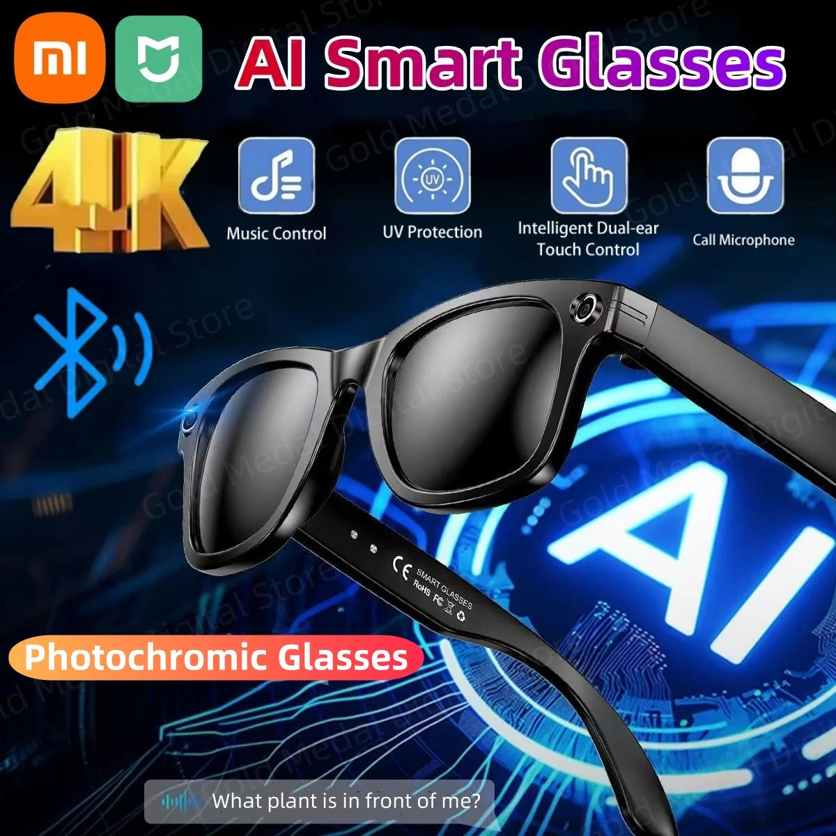 Xiaomi 4K AI Smart Glasses Chat GPT HD Camera Bluetooth Call Voice Assistant Music Player Translate Photochromic Glasses
