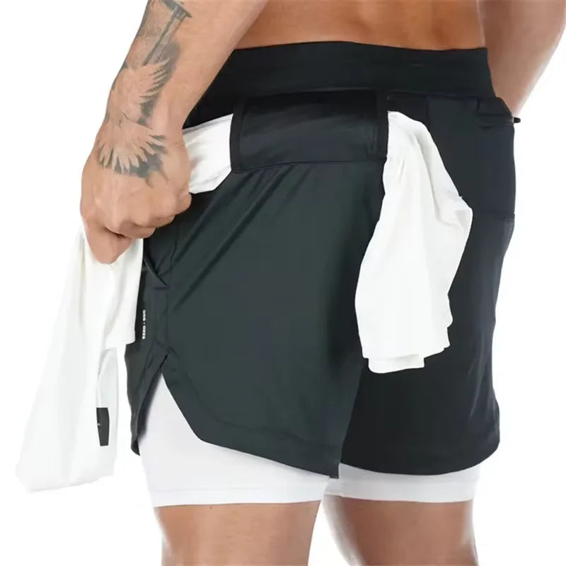 2024 Summer Men's New Fashionable Trend Leisure Gym Fitness Sports Double layer Shorts Outdoor Running Basketball Training Short