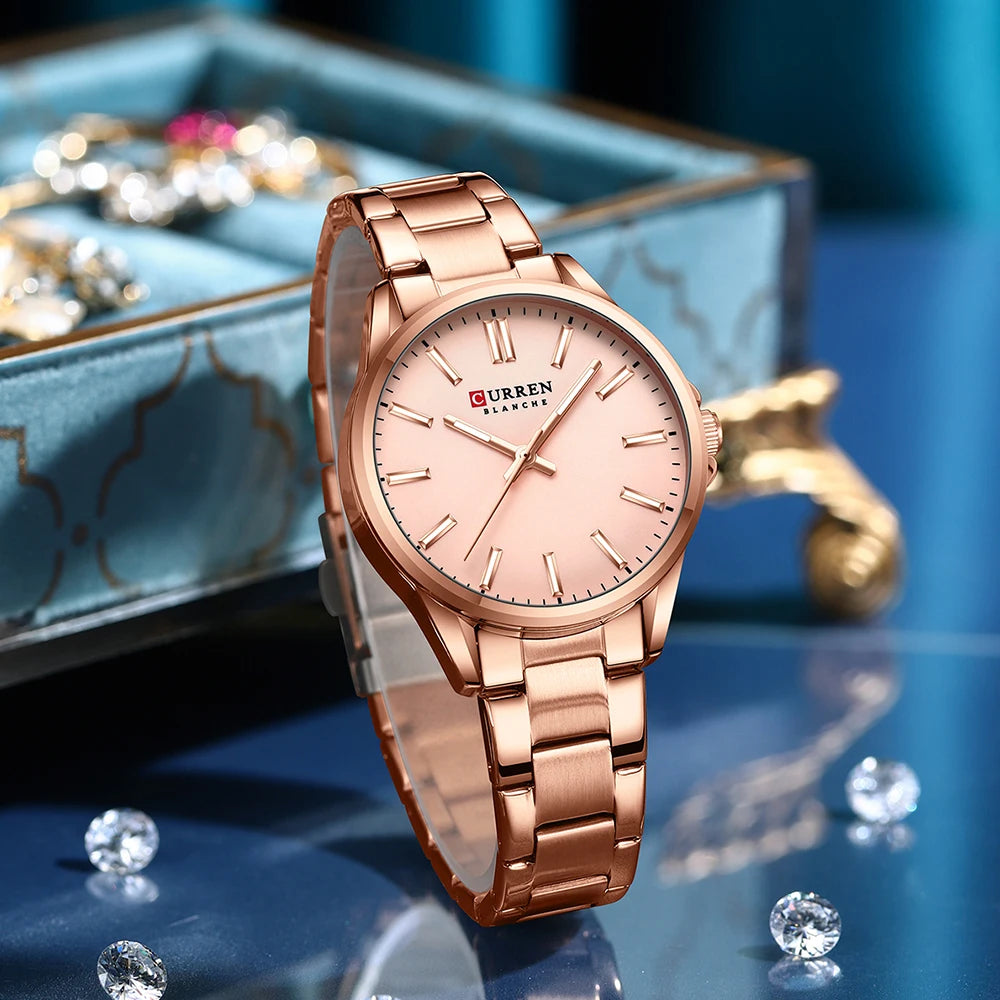 CURREN Exquisite Minimalist Women Watch Luxury Fashion Stain Steel Ladies Waterproof Quartz Wristwatch Rose Gold Female Clock