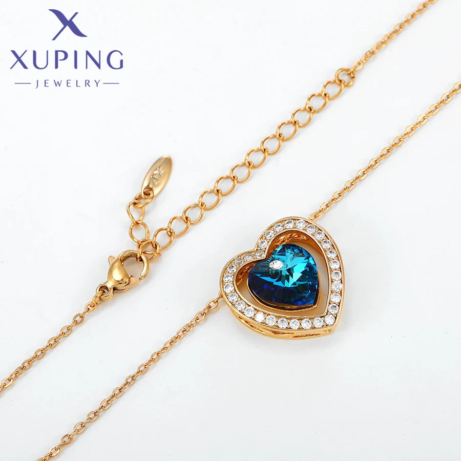 Xuping Jewelry Charm Romantic Gold Color Heart Shape Crystal Pendant Necklace A00490622