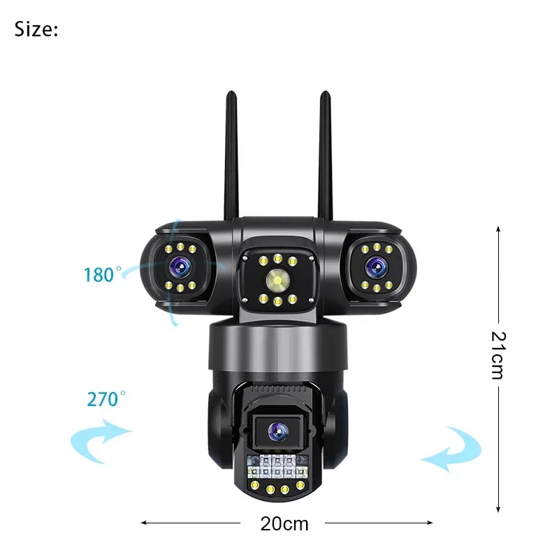 15MP Wifi Security Monitor Cameras PTZ Outdoor Waterproof Three Lens Three Screens Camera 10X Zoom Human Detection Wireless Cam