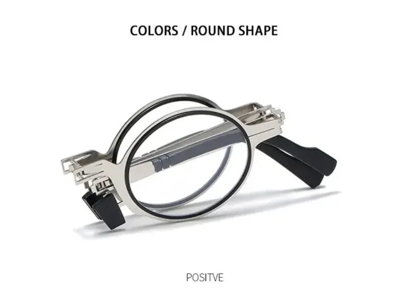Unisex Folding Reading Glasses Transparent Lenses Full Metal Frame Anti Blue Light Comes with Case for Men and Women