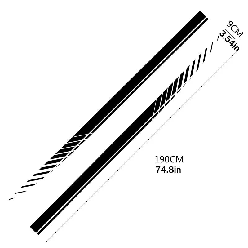 2-Piece Car Racing Stripe Vinyl Decals for Side Skirts - 74.8"x3.5" (190x9cm) Universal Fit SUV Truck, High Adhesive Waterproof