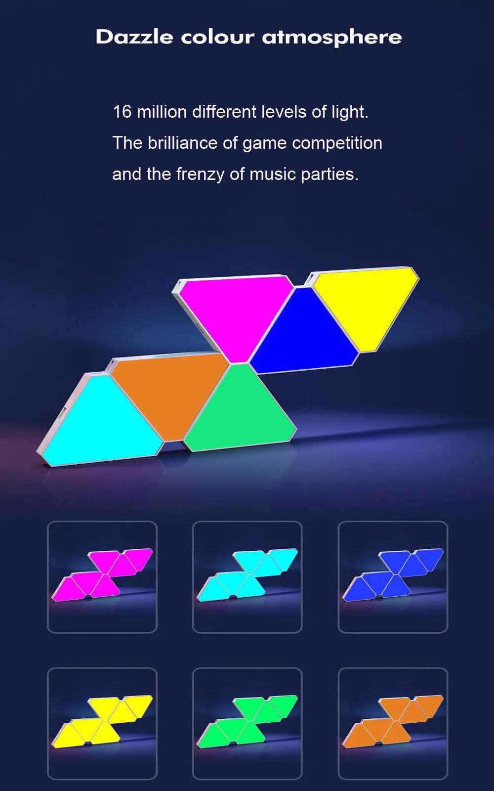 WIFI Bluetooth 5V USB Triangle Lamps Quantum Atmosphere LED Night Light For Game Bedroom Decoration Creative Decorat Wall Lamps