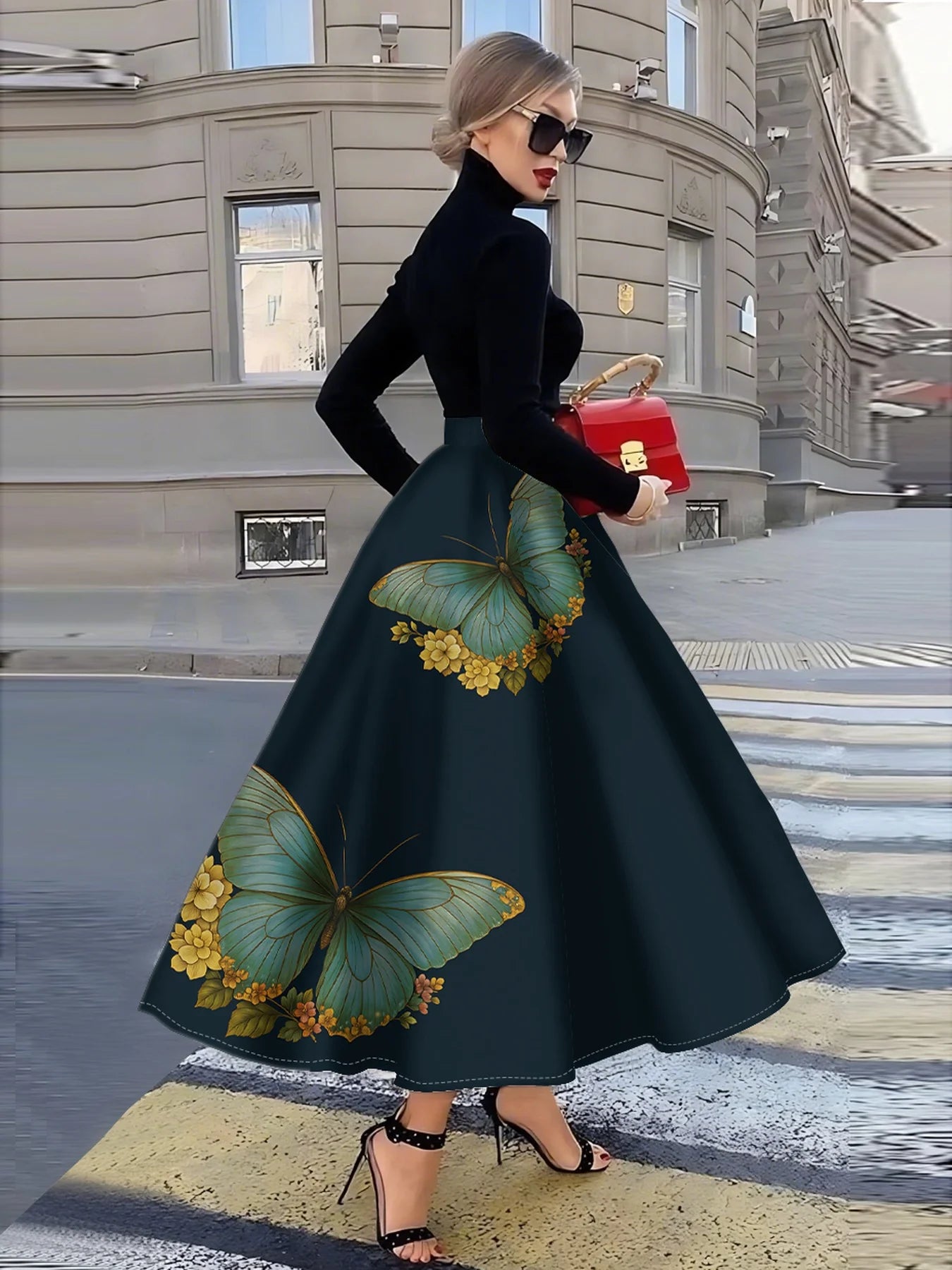 Women's A Line Midi Skirt with Pleats High Waist Elastic Waist Summer Casual Office Work Skirt for Women Spring Autumn