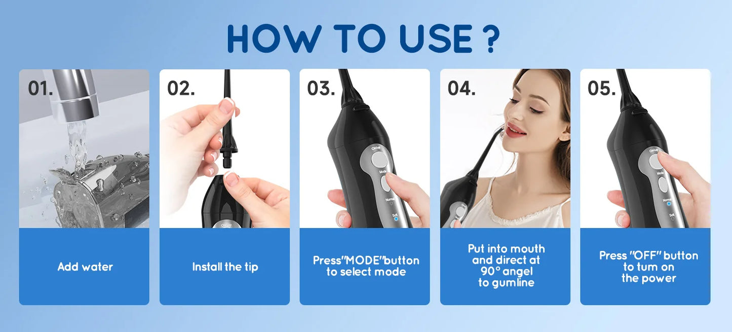 Water Dental Flosser Cordless Oral Irrigator with 300ml 5 Tips 4 Modes USB Charger Portable Travle Irrigation Dental Cleaner