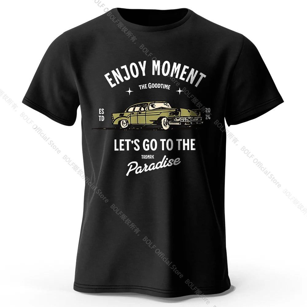 Men's Enjoy Moment Printed T-Shirt 100% Cotton Oversized Minimalist Graphic Tees for Women Summer Tops Zen Streetwear