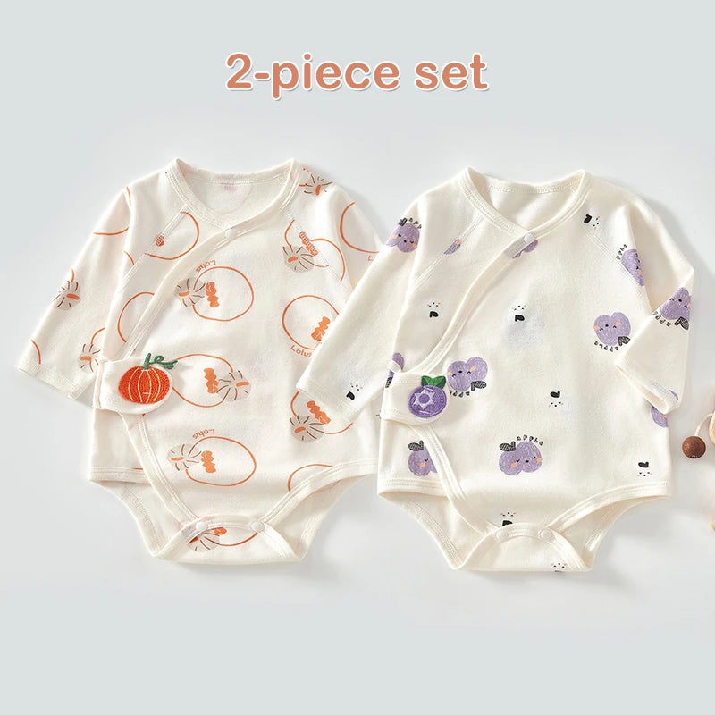 Ircomll 2 pcs Spring and Autumn Newborn Bodysuit Cotton Long Seeve Clothes Infant Clothing Pajamas Overalls for Girls&Boys 0-6M