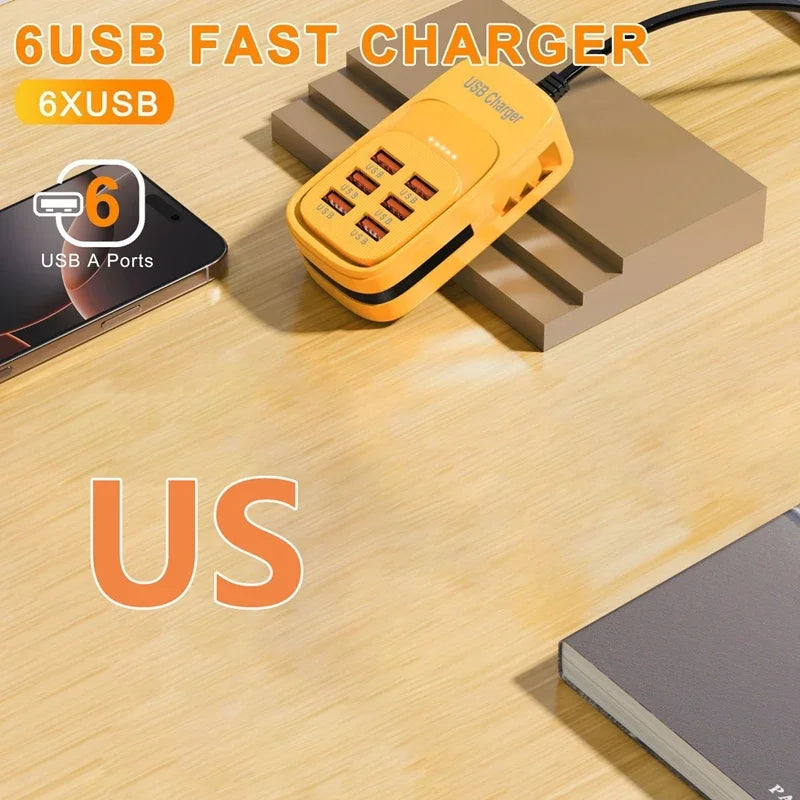 New USB Charger 6-in-1 Power Strip Desktop Charging Station With Fast Charging Cord EU US Plug USB/C HUB Adapter Socket 3PD 3USB
