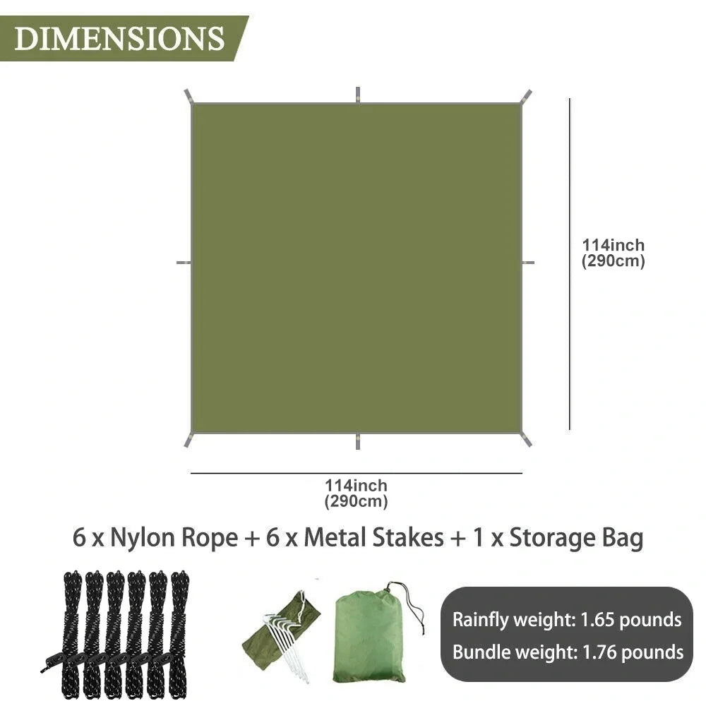 290x290cm Lightweight Waterproof Outdoor Camping Tent Tarp Backpacking Shelter Sun Sail Shade Garden Plant Cover Canopy Awning
