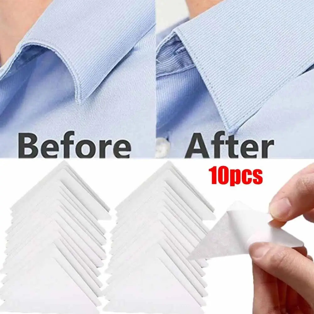 10pcs Disposable Shirt Collar Support Shaping Sticker Anti-roll Collar Stays Shirt Stand Collar Tool Collar Shaper Fixed Pads