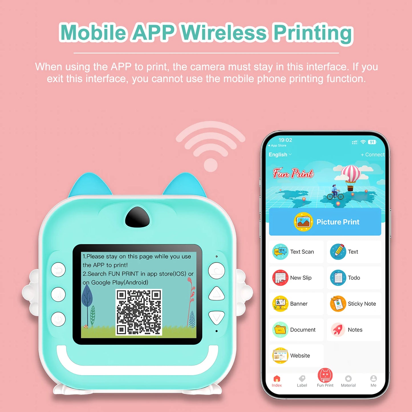 Print Camera for Kids Bluetooth Wireless Inkless Instant Print Connected APP Take Photo Video Record Camera Boys Girls Gift Toys