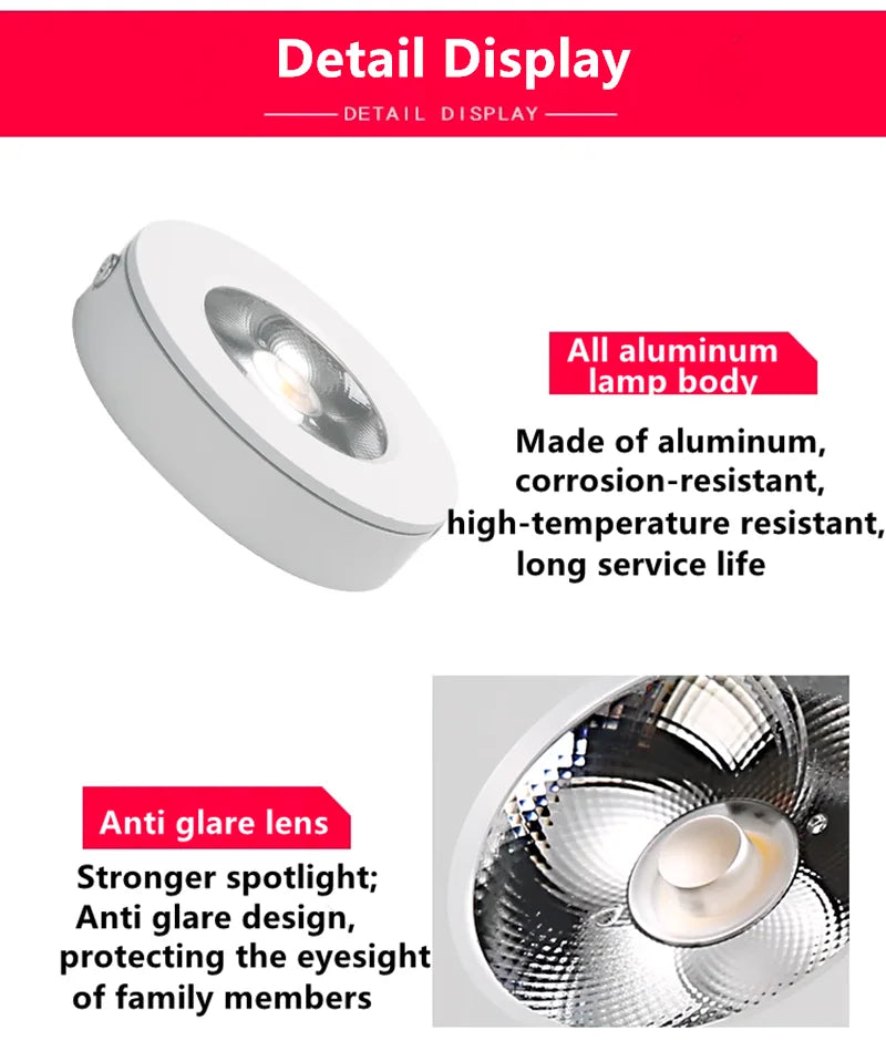 Surface Mounted Ultra-thin LED Downlight 110V-230V 7W9W12W15W18W20W CRI98 Anti-Glare Ceiling Lamp COB Spotlights Indoor Lighting