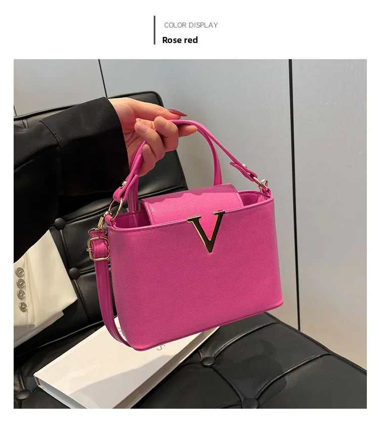 Luxury Women's Tote Bag, Chic V Shaped Stylish Pu Leather Bucket Bag, Top Cover Handbag Women Shoulder Crossbody Bag for Woman