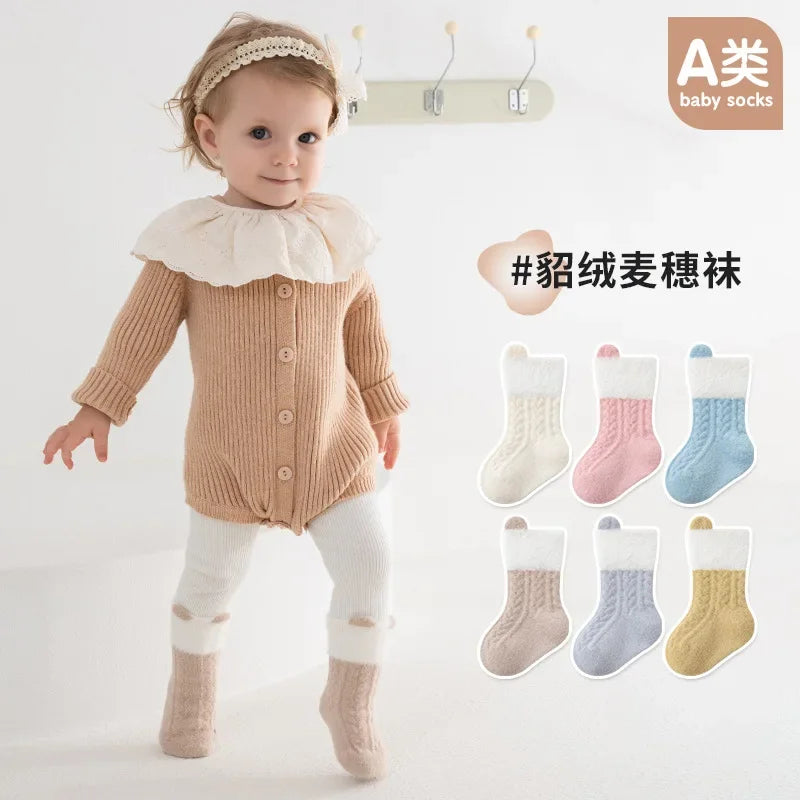 Autumn Winter Baby Socks Fleece Thickened Newborn Children Socks Warm Mid-Tube Kids Socks For Boys And Girls Baby Clothing Gifts