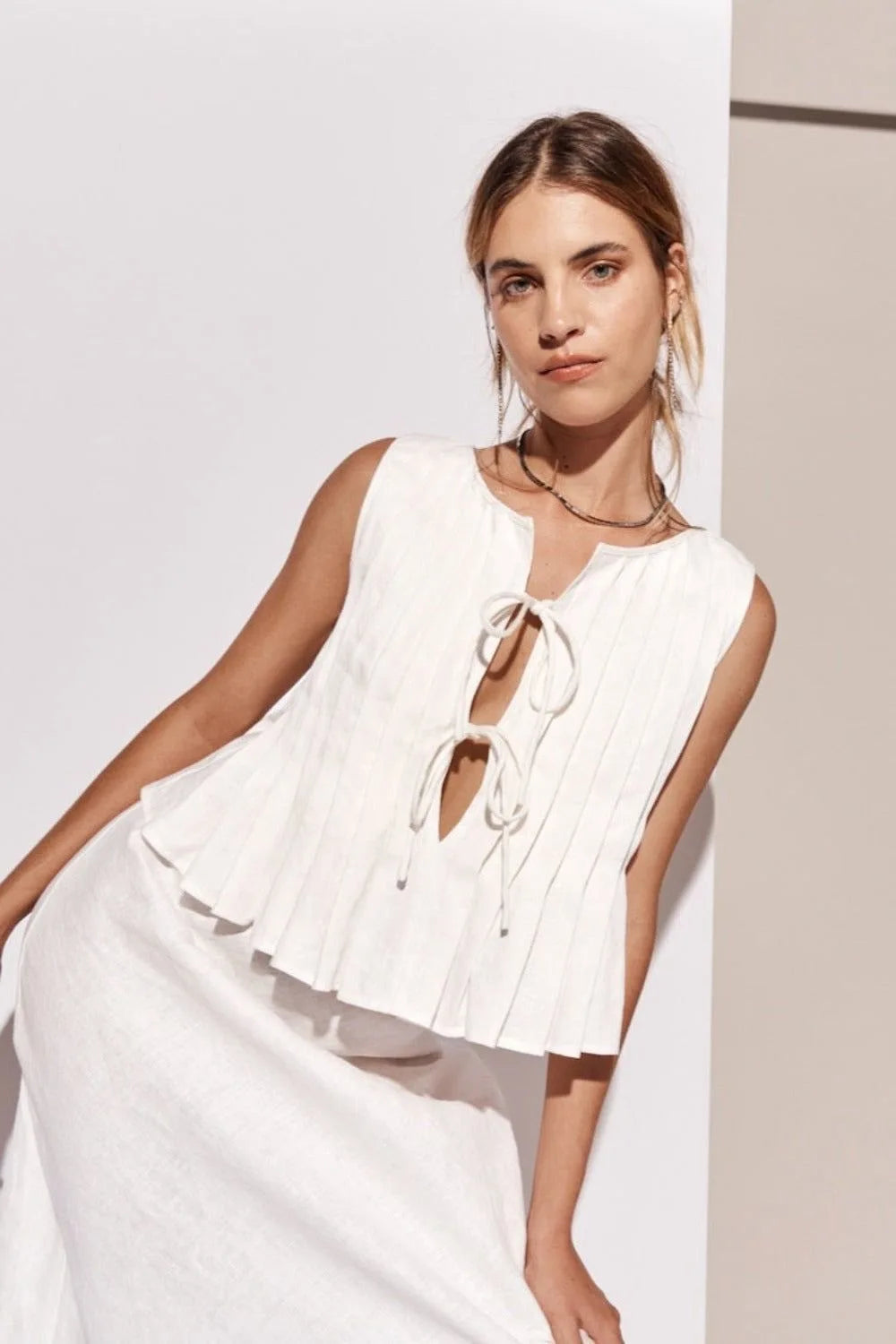 Sexy White Sleeveless Tie Shirt Top Long Skirt Two Piece 2026 Women Fashion Set Summer Holiday Beachwear Swimwear Cover Up A2860