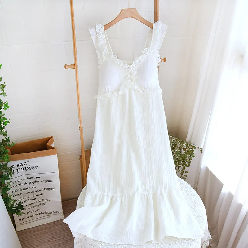 Cotton Solid Color Long Style Nightgown for Women Sleepwear Spring Summer and Autumn Casual Wear Cool Night Gown for Women