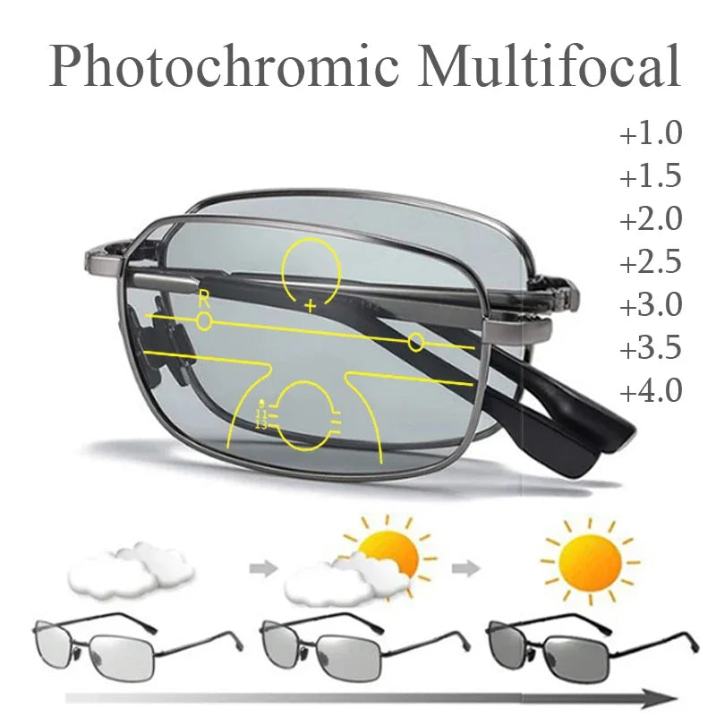Intelligent Anti Blue Light Hyperopia Eyewear Photochromic Folding Presbyopic Glasses Progressive MultiFocus Reading Eyeglasses