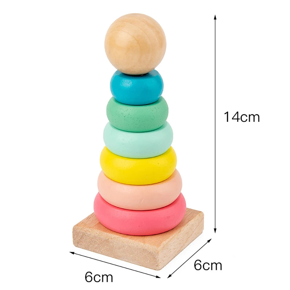 Rainbow Stacker Wooden Ring Educational Toy Kids Tower Stack Up Blocks Color Shape Game Baby Montessori Toys for Children Gifts