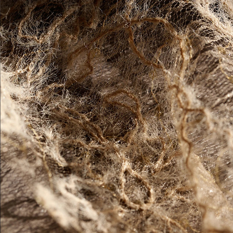 Vintage Brown Sheer Mesh Jacquard Fabric with Fringe Sequins Textured Hanfu Dress Coat Material Designer Clothing Luxury Fashion