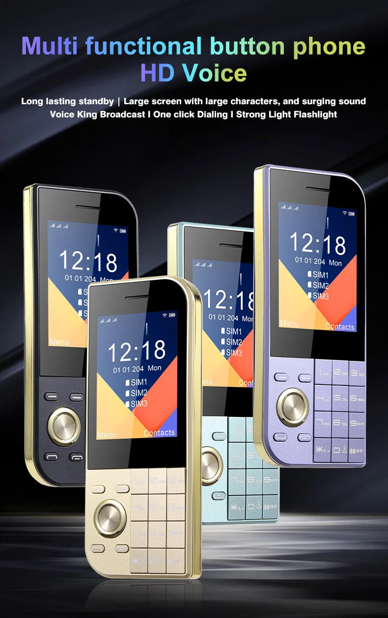 2025 New Push Button Mobile Phone 2.8' Three SIM 3SIM Bluetooth Flashlight MP3 Wireless FM Camera Vibration BigHorn CellPhone