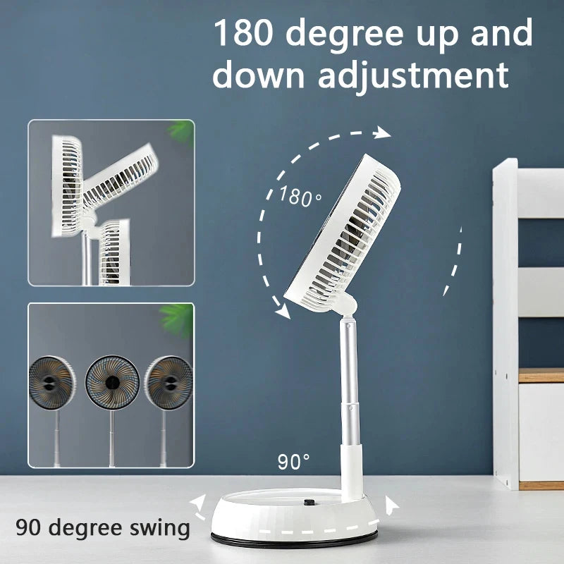 Remote control telescopic folding desktop vertical electric fan 5400mAh silent timed left and right rotation USB electric fan