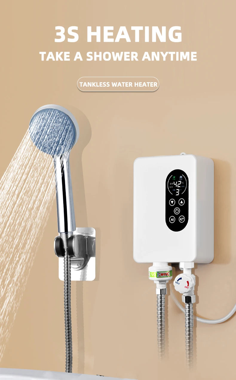 5500W Instant Water Heater 220V Smart Wall Mounted Electric Shower Tankless Instant Water Heater Thermostat for Bathroom Kitchen