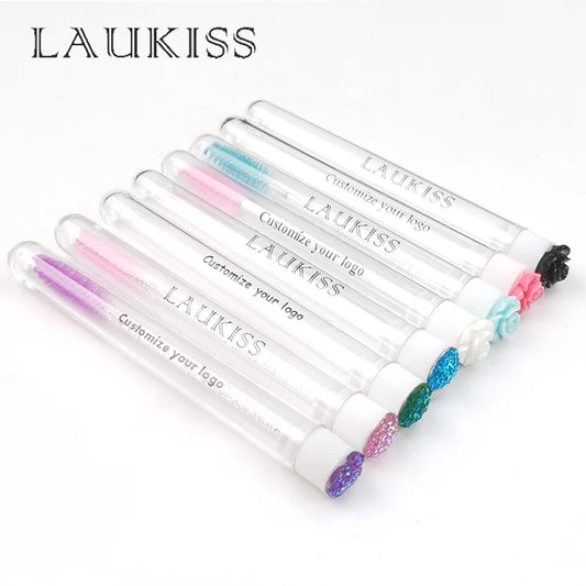 Customized Logo sticker 100pcs Eyebrow Brush Tube Reusable Eyelash Brush Tube Dust-Proof Mascara Sticks Applicators Makeup Brush