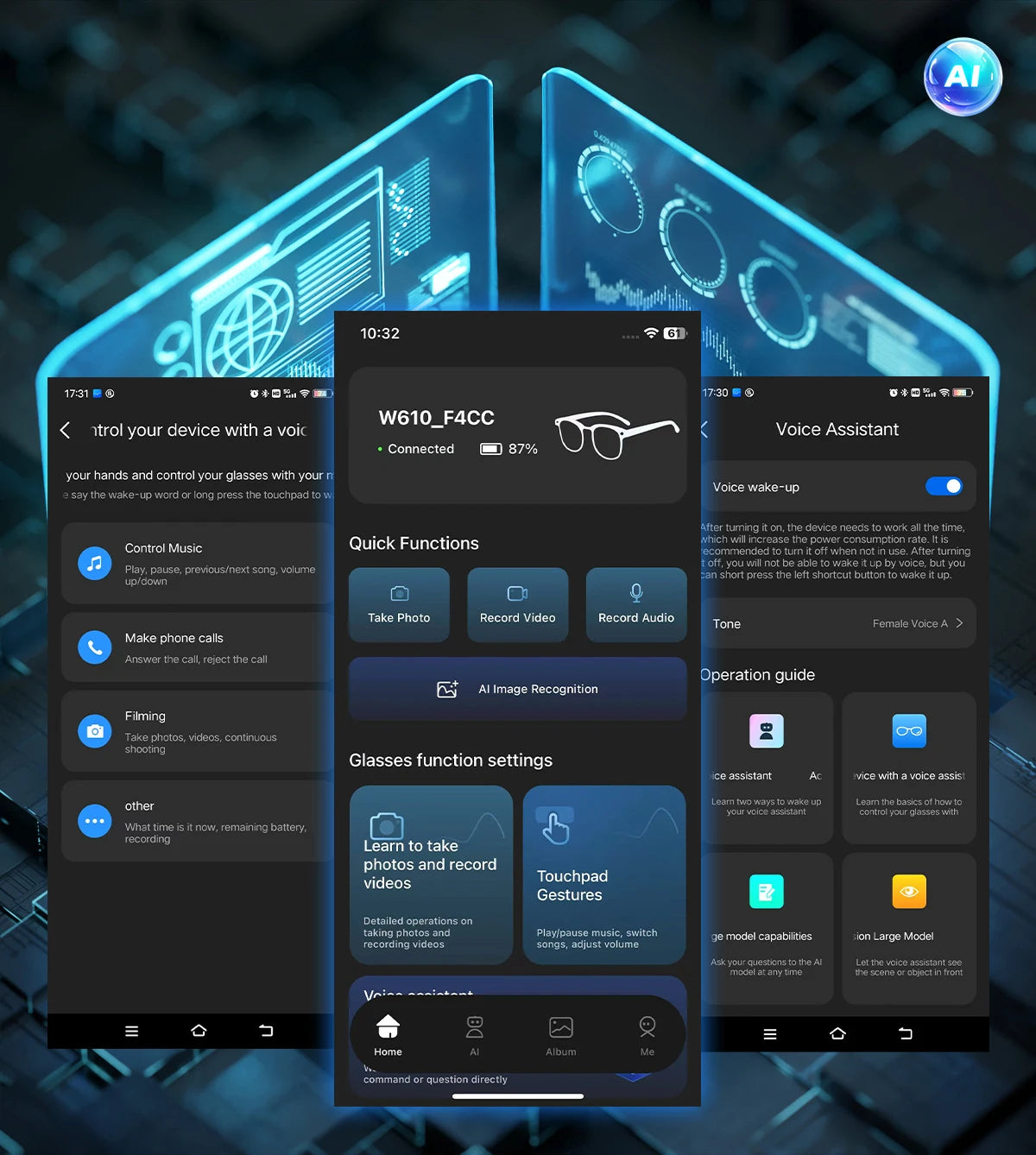 Smart Glasses 8 Million Pixels Recording Videos AI Photo Recognition Answer Translation 270mAh IP65 Waterproof Bluetooth Glasses