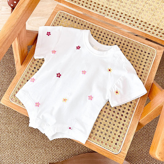 2024 Newborn Summer Baby Romper Floral Print Round Neck Short Sleeved Cotton Girls Child Clothing Jumpsuit 0-18M Infant Bodysuit
