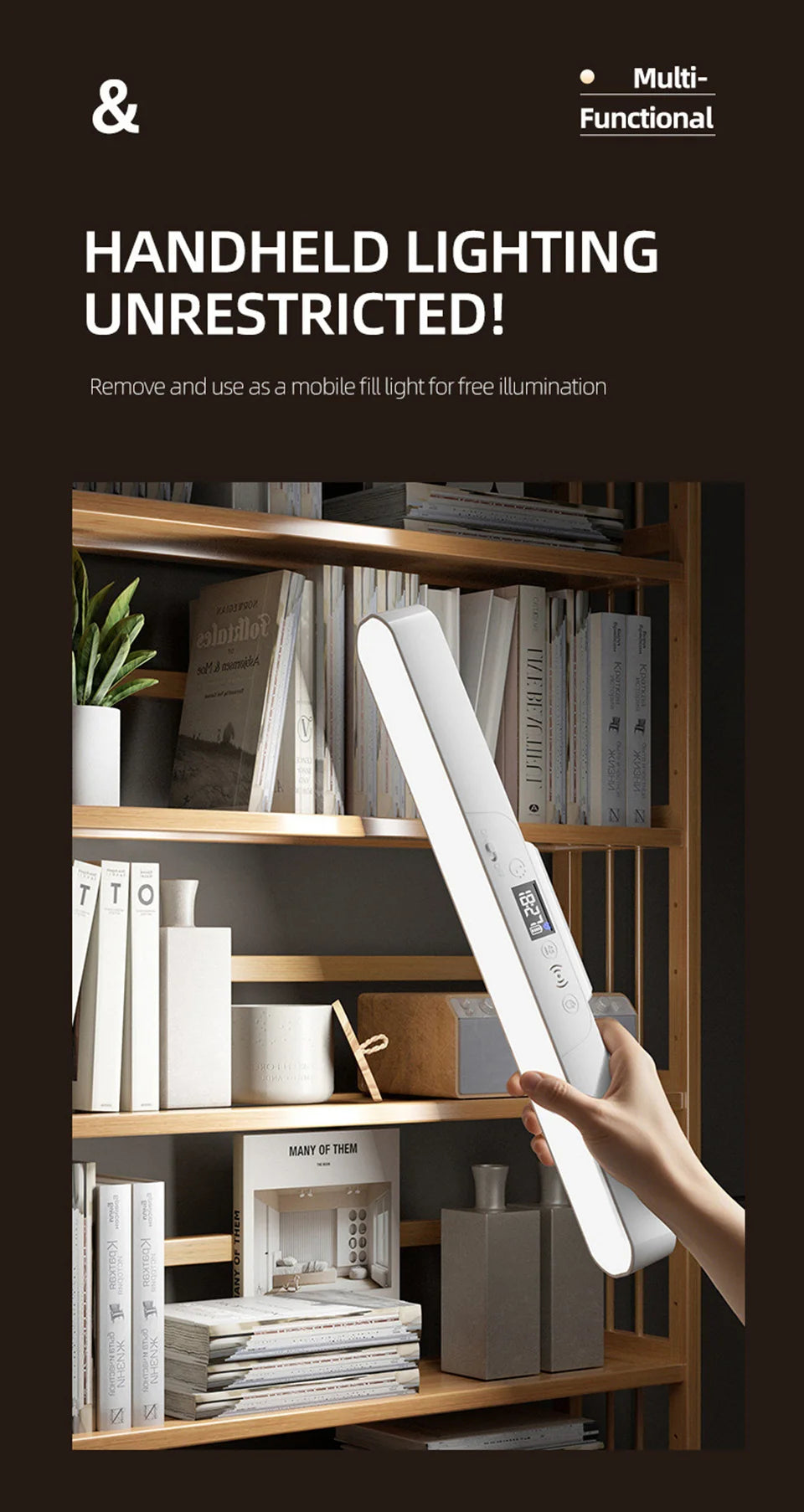 Eye-care Magnetic Desk Lamp USB Rechargeable LED Night Light Battery Status & Time Display Reading Light Table Lamp for Kitchen