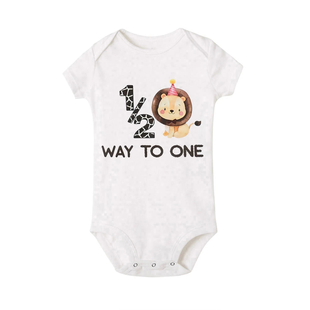 1/2 Way To One &lion Pattern Print Baby Boys Romper Baby's Half Birthday Short Sleeve Bodysuit Birthday Party Infant Clothing