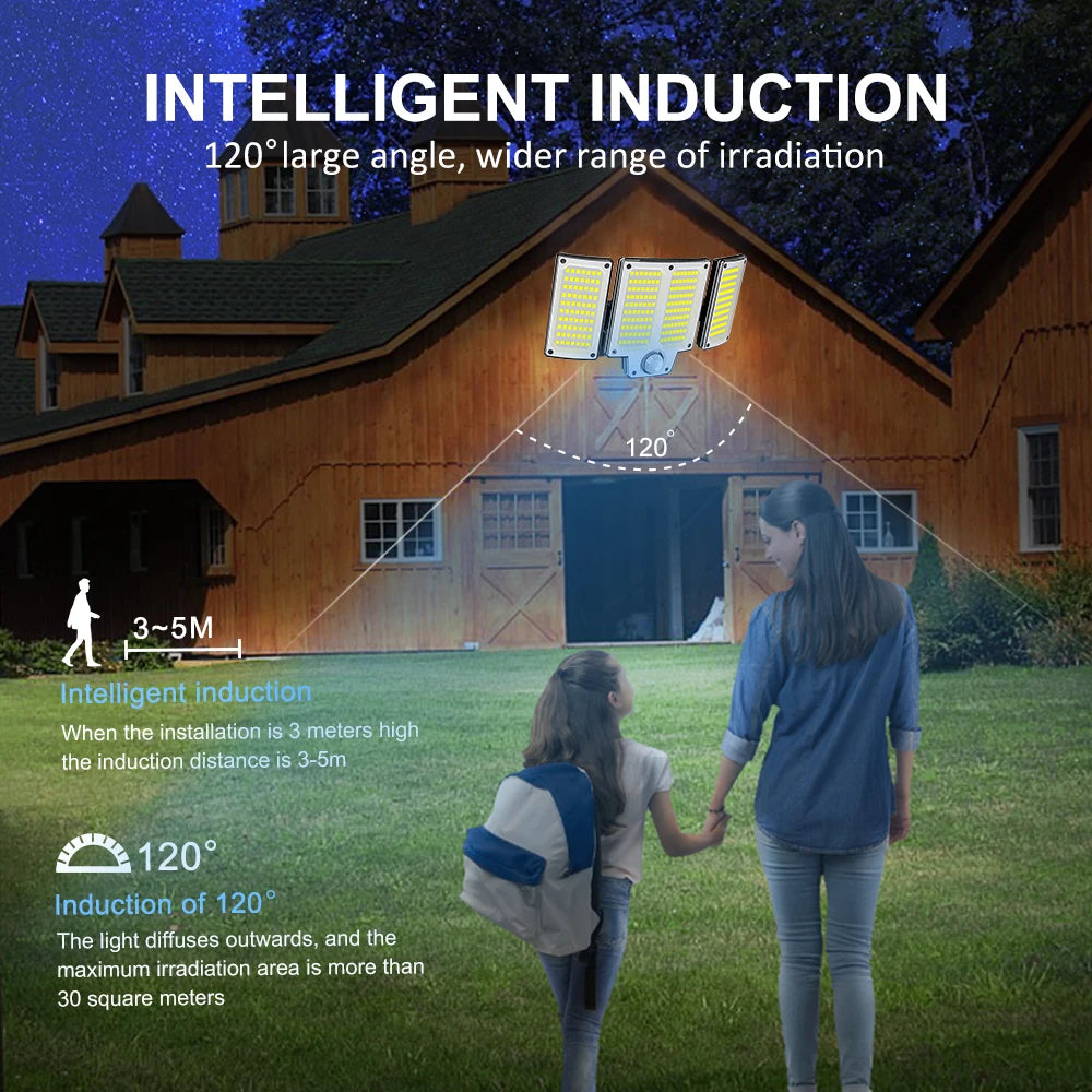 254/243LED Outdoor Solar Lights Garden Solar Powered Security Light Flood Light Motion Sensor 3 Mode Waterproof Garden Shed Yard