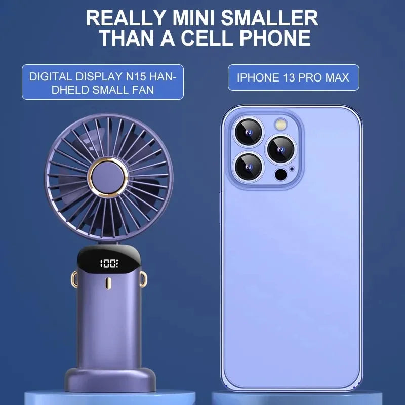 Folding Fan Mini Portable Hand-Held Fan Rechargeable Multifunctional Fan With Display Screen Neck Hanging Fans