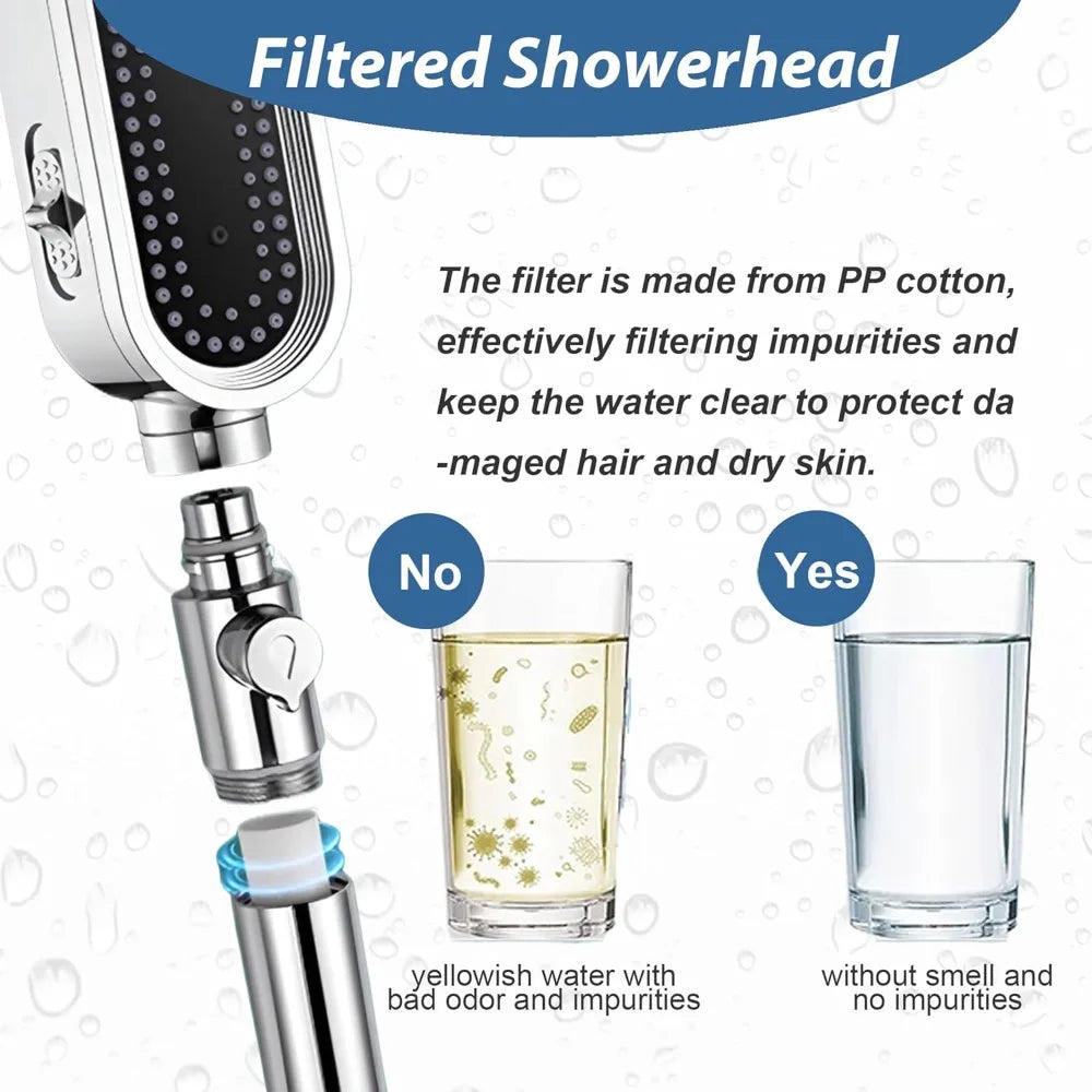 1PC 3 Modes Handheld Filtered Shower Head Hard Water Filter Showerhead Powerful High Pressure Showerhead with On-Off Switch