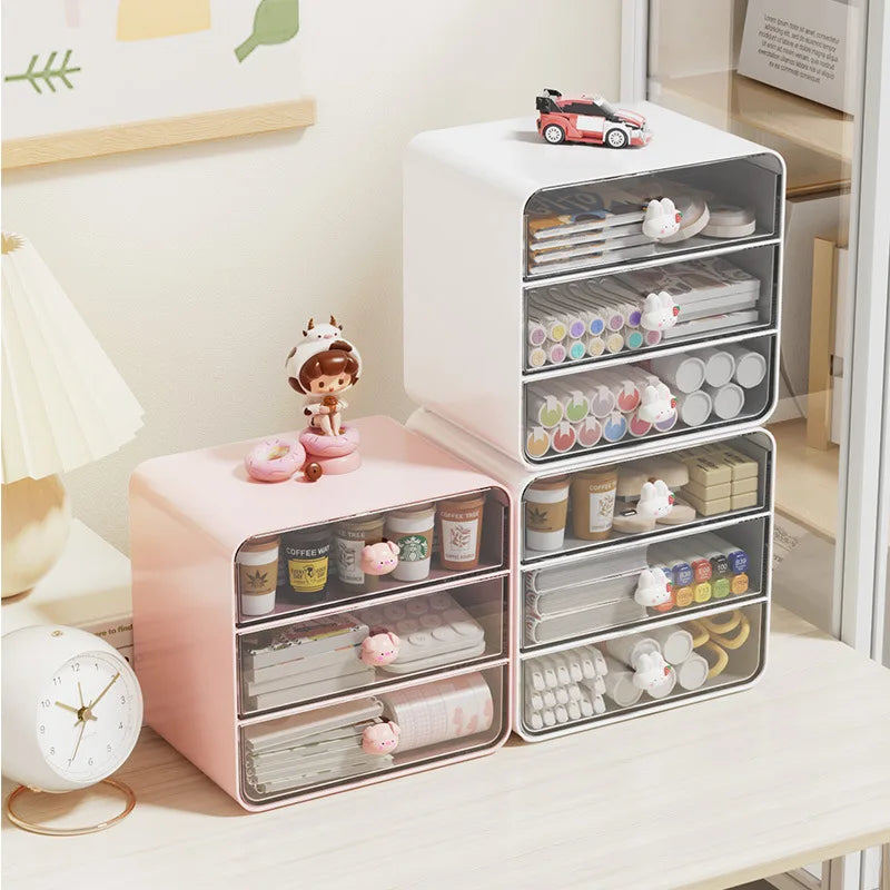 2-layer Cartoon Creative Pen Holder Storage Box Office Desktop Rabbit Makeup Organizer Children's Girls Student Desk Organizer