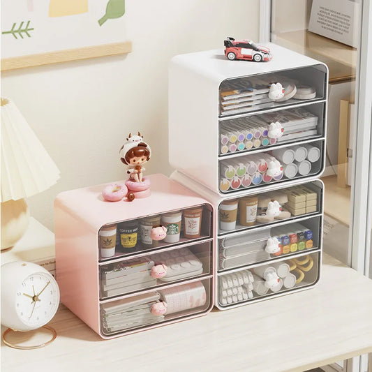 2-layer Cartoon Creative Pen Holder Storage Box Office Desktop Rabbit Makeup Organizer Children's Girls Student Desk Organizer