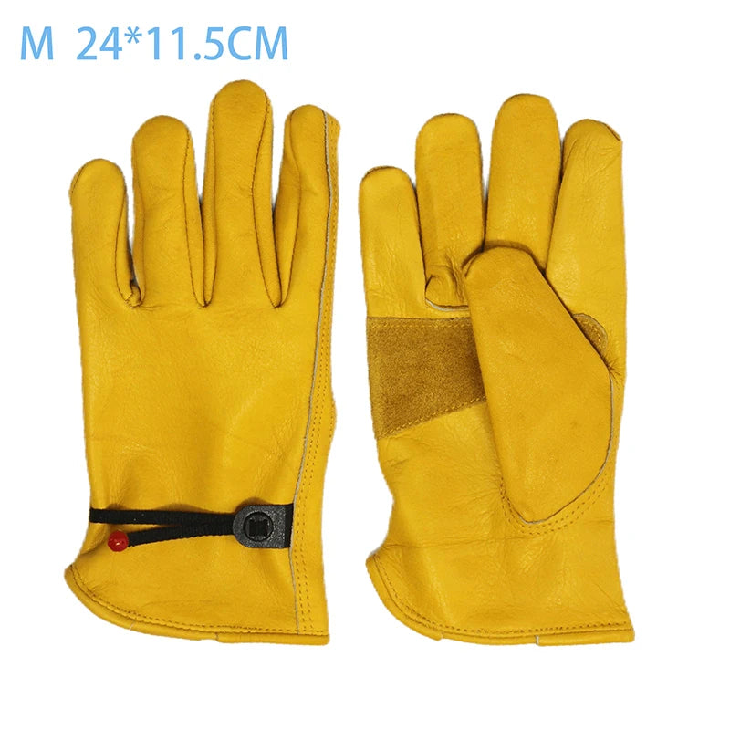 1 Pair Men Work Gloves Soft Cowhide Welding Security Protection Safety Workers Mechanic Driver Hunting Driving Farm Garden Glove