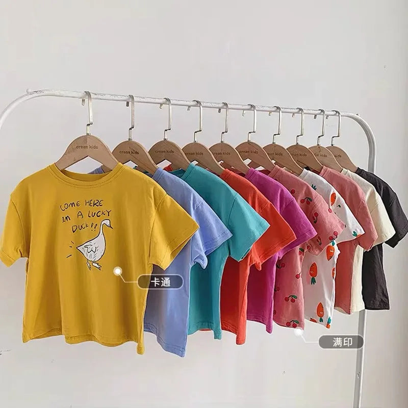 Baby Girls Boys Short Sleeved T-shirt Kids Cotton Top Tees Toddler Cartoon Print Shirts Summer Children's Clothing Korean Style