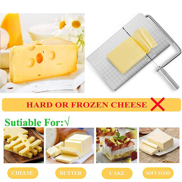 LMETJMA Cheese Slicers with Wire for Block Cheese Adjustable Cheese Cutter Board with 5 Replacement Wires Precise Scale JT53