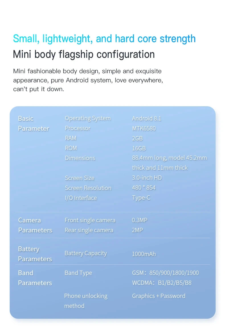 Hot Selling Mini Smartphone 3G WCDMA 3.0"Display Dual SIM Android System WiFi GPS 2GB+16GB Play Store Small Portable Smart Phone