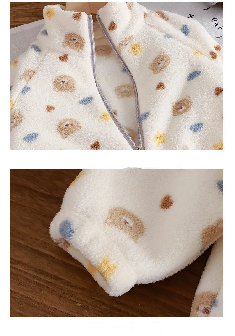 Toddler Baby Autumn and Winter Plus Velvet Thickened Set Cartoon Children's Home Clothes Shaking and Brushed Children's Set