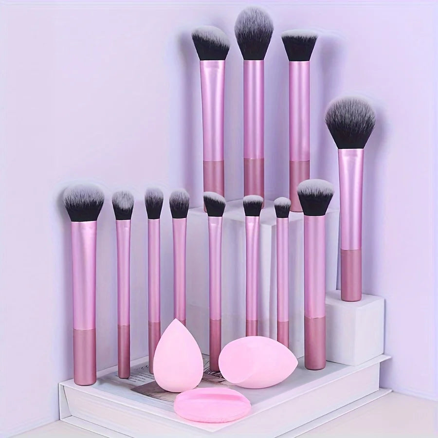 12pcs Multi-Functional Complete Makeup Brush Set: Loose Powder Brush, Blush Brush, Foundation Brush, Eyeshadow Brush, Blending B