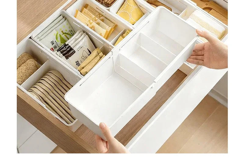 Extendable Drawer Organizer with Adjustable Dividers for Underwear Makeup Socks Office Supplies Kitchen Cabinet Home Storage Box